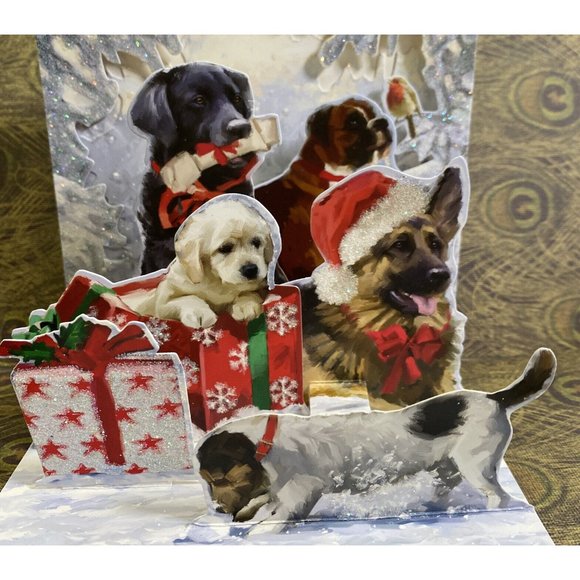 Up With Paper 3D Pop Up Greeting Card Christmas Dogs, Multicolor (1059) - Picture 2 of 6
